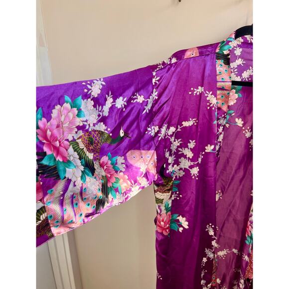 Duster or robe purple peacock floral pattern free size boho maximalist pink - Picture 3 of 7